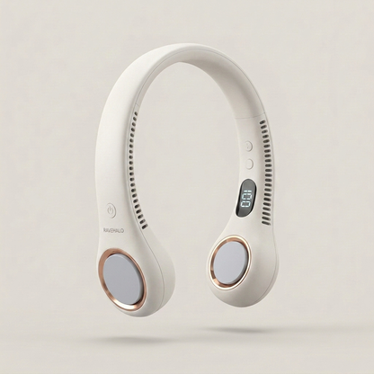 RAVEHALO neck fan in white with rose gold bezels