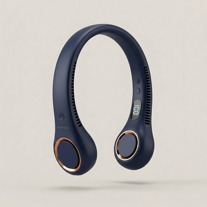 RAVEHALO neck fan in blue with copper bezels