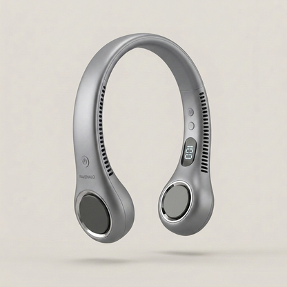 RAVEHALO neck fan in silver with chrome bezels