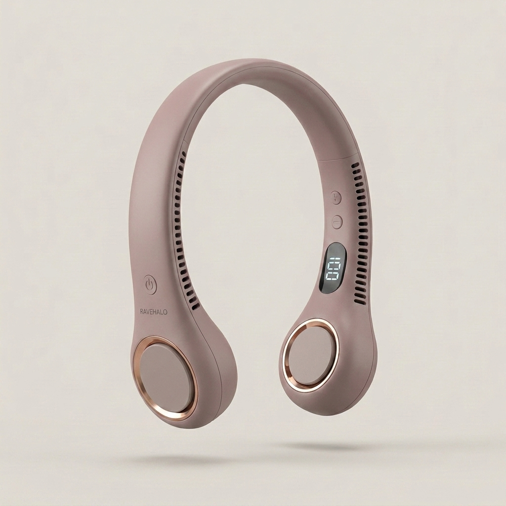 RAVEHALO neck fan in pink with rose gold bezels